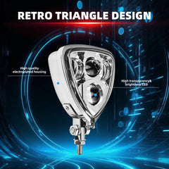 Motorcycle LED Headlight Upgraded High Low Beam Front Lamp, Triangle Light Bottom Mount Universal Fit for Chopper Bobber