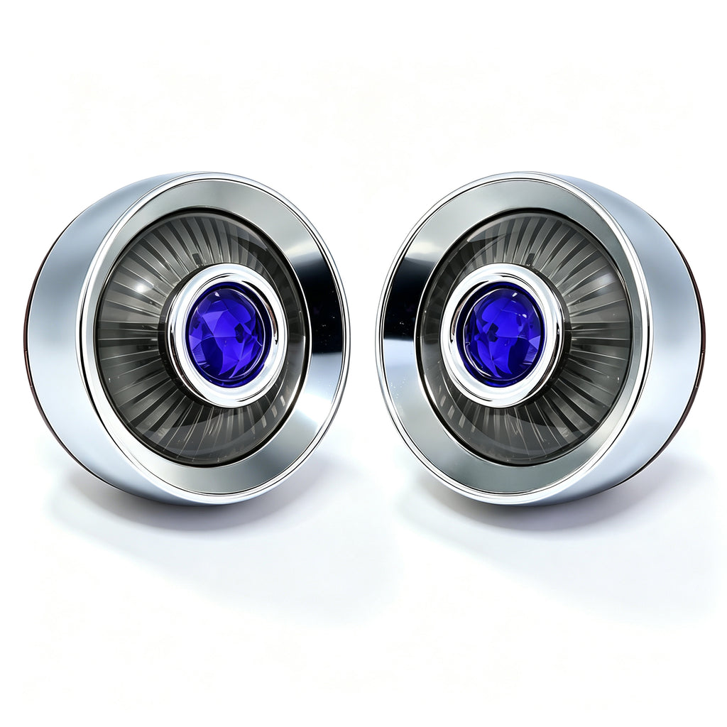 2" Blue Dot Turn Signal Light Lens Cover for Harley Softail Street Road Glide Fat Boy Sportster Dyna Deluxe 2PCS Replacement Tail Light Caps Clip On Chromed Aluminum Bezel