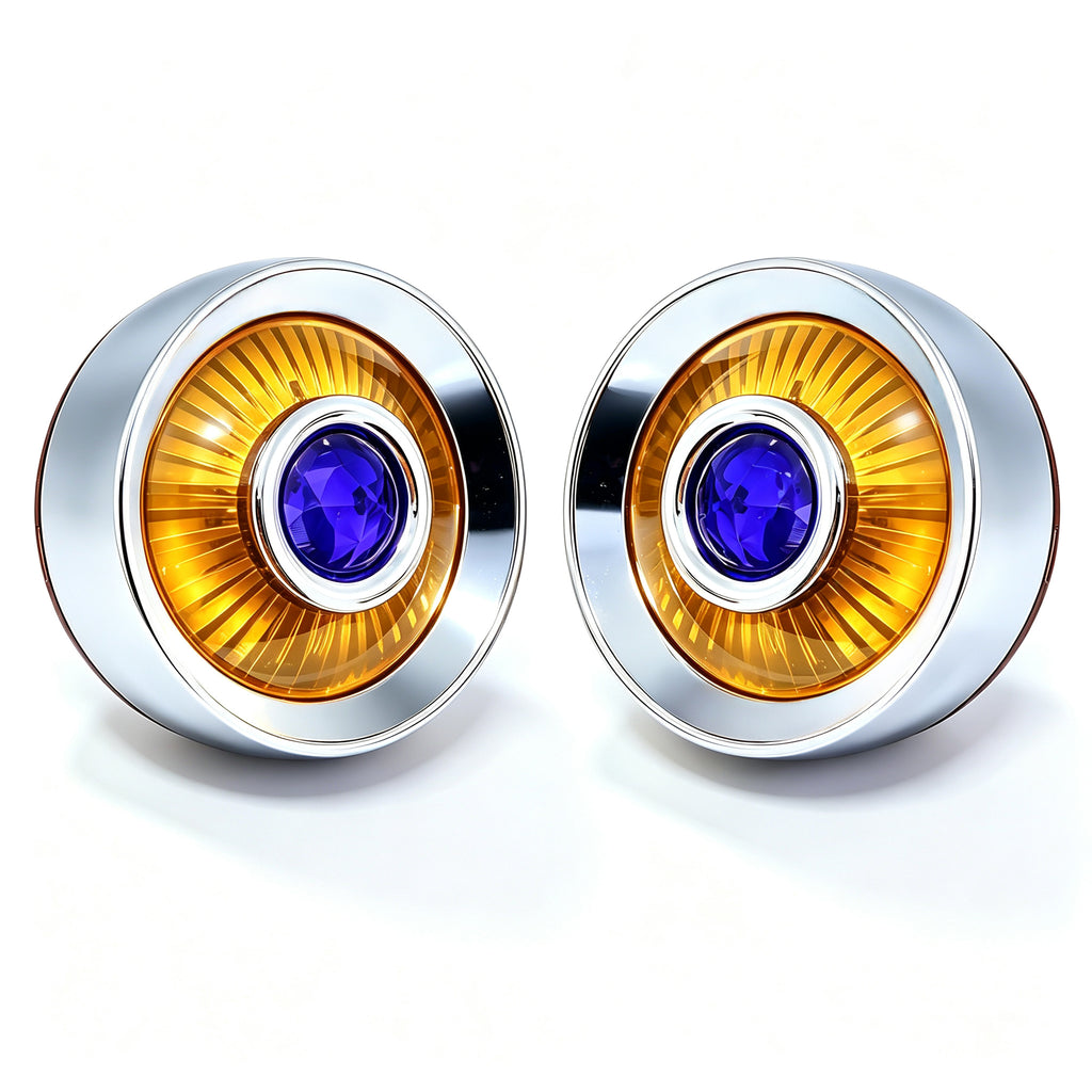 2" Blue Dot Turn Signal Light Lens Cover for Harley Softail Street Road Glide Fat Boy Sportster Dyna Deluxe 2PCS Replacement Tail Light Caps Clip On Chromed Aluminum Bezel