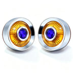 2" Blue Dot Turn Signal Light Lens Cover for Harley Softail Street Road Glide Fat Boy Sportster Dyna Deluxe 2PCS Replacement Tail Light Caps Clip On Chromed Aluminum Bezel