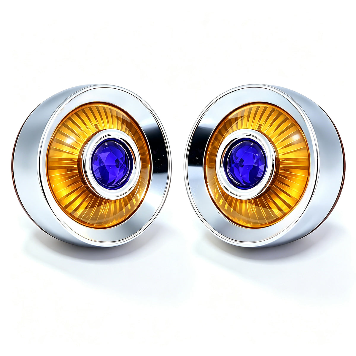 2" Blue Dot Turn Signal Light Lens Cover for Harley Softail Street Road Glide Fat Boy Sportster Dyna Deluxe 2PCS Replacement Tail Light Caps Clip On Chromed Aluminum Bezel