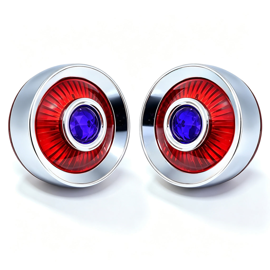 2" Blue Dot Turn Signal Light Lens Cover for Harley Softail Street Road Glide Fat Boy Sportster Dyna Deluxe 2PCS Replacement Tail Light Caps Clip On Chromed Aluminum Bezel