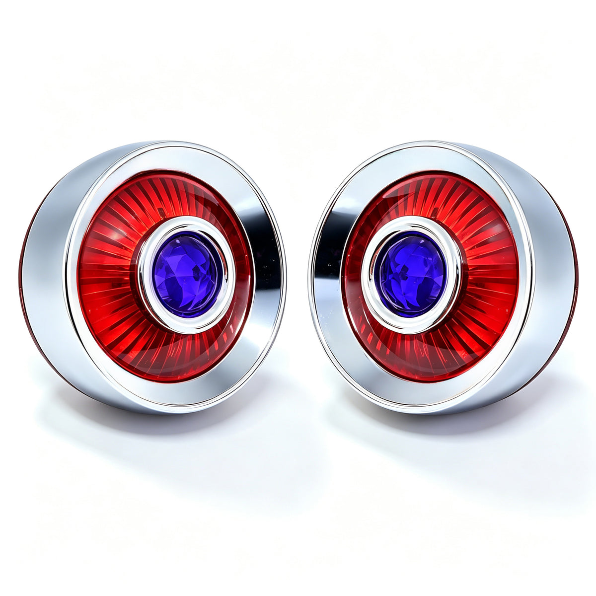 2" Blue Dot Turn Signal Light Lens Cover for Harley Softail Street Road Glide Fat Boy Sportster Dyna Deluxe 2PCS Replacement Tail Light Caps Clip On Chromed Aluminum Bezel