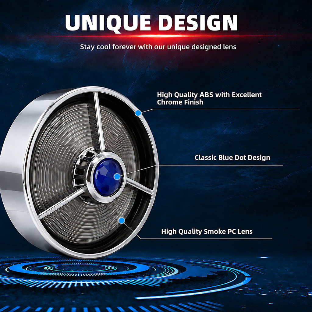 3 1/4" Blue Dot Turn Signal Light Lens Cover for Harley Touring Road Glide Road King Electra Glide Heritage Softail Fatboy Springer 2PCS Tail Light Caps Screw-in Chromed ABS Bezel