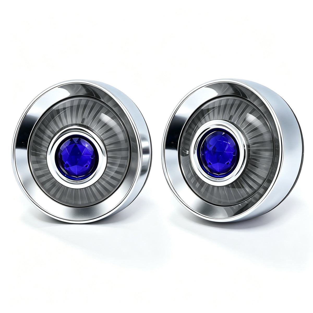 2" Blue Dot Turn Signal Light Lens Cover for Harley Softail Street Road Glide Fat Boy Sportster Dyna Deluxe 2PCS Replacement Tail Light Caps Clip On Chromed Aluminum Bezel