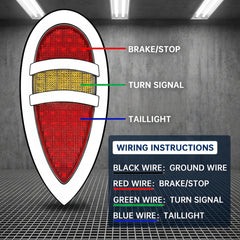 2Pcs Tear Drop LED Tail Light 12V Rear Stop Indicator with Turn Signals for 1938 1939 Lincoln Zephyr Ford Hot Rod Classic Custom Cars Trucks