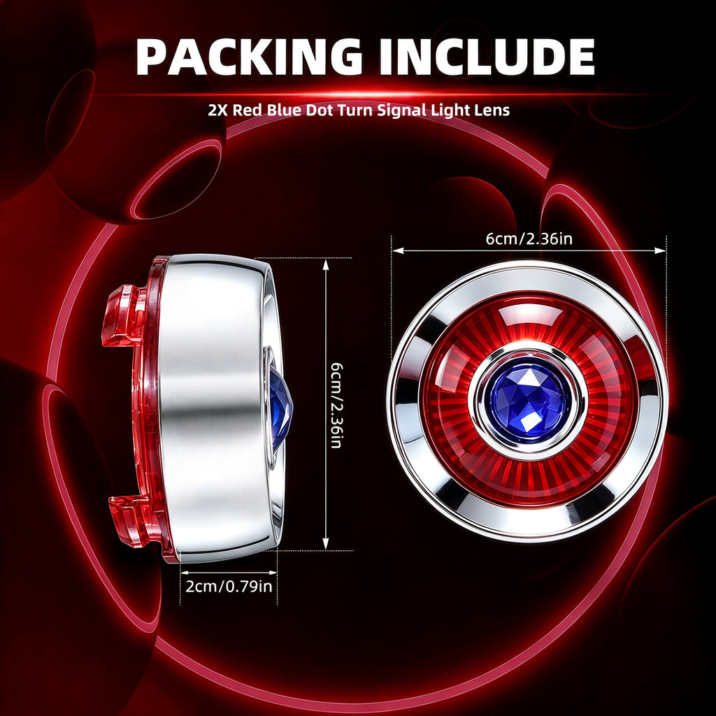 2" Blue Dot Turn Signal Light Lens Cover for Harley Softail Street Road Glide Fat Boy Sportster Dyna Deluxe 2PCS Replacement Tail Light Caps Clip On Chromed Aluminum Bezel