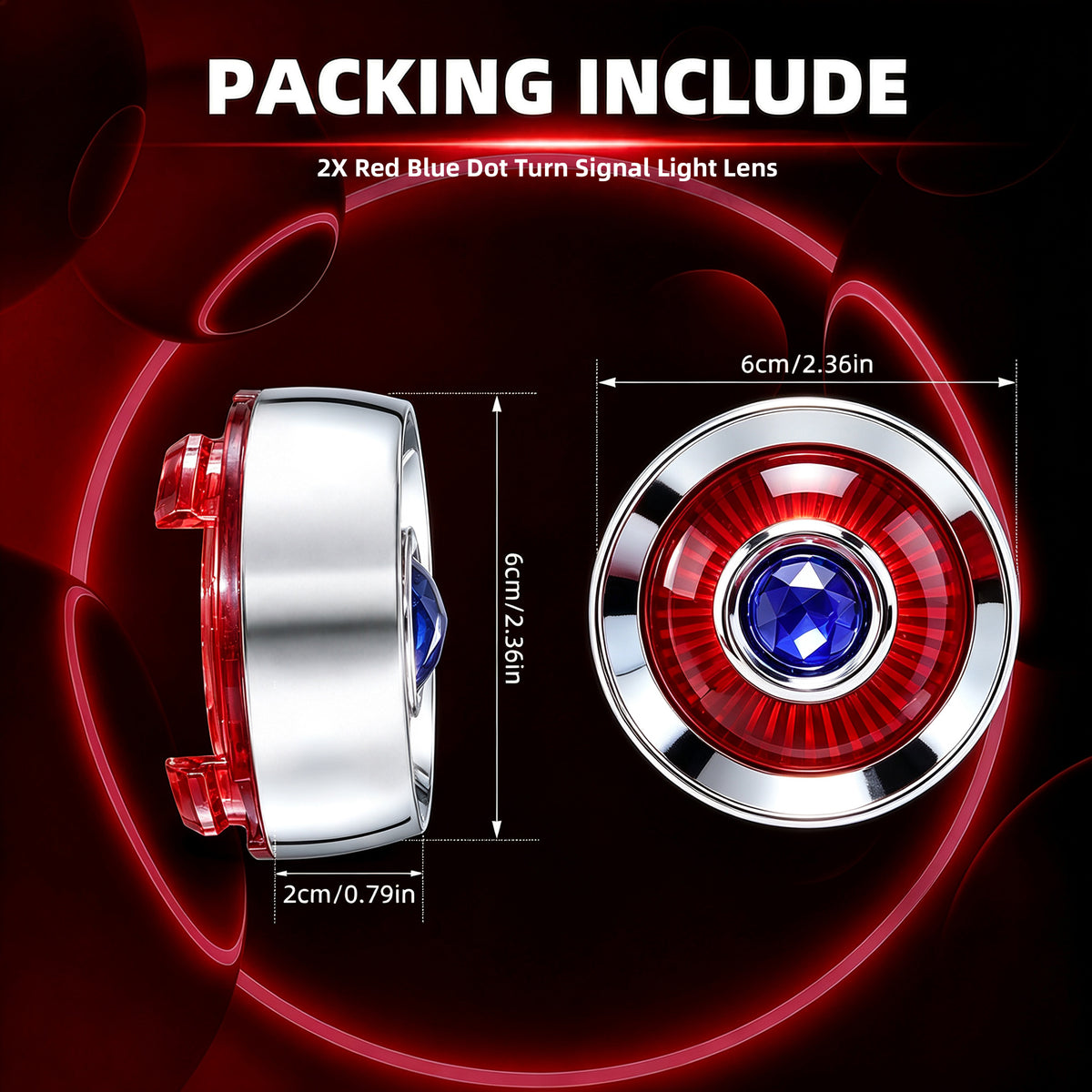 2" Blue Dot Turn Signal Light Lens Cover for Harley Softail Street Road Glide Fat Boy Sportster Dyna Deluxe 2PCS Replacement Tail Light Caps Clip On Chromed Aluminum Bezel