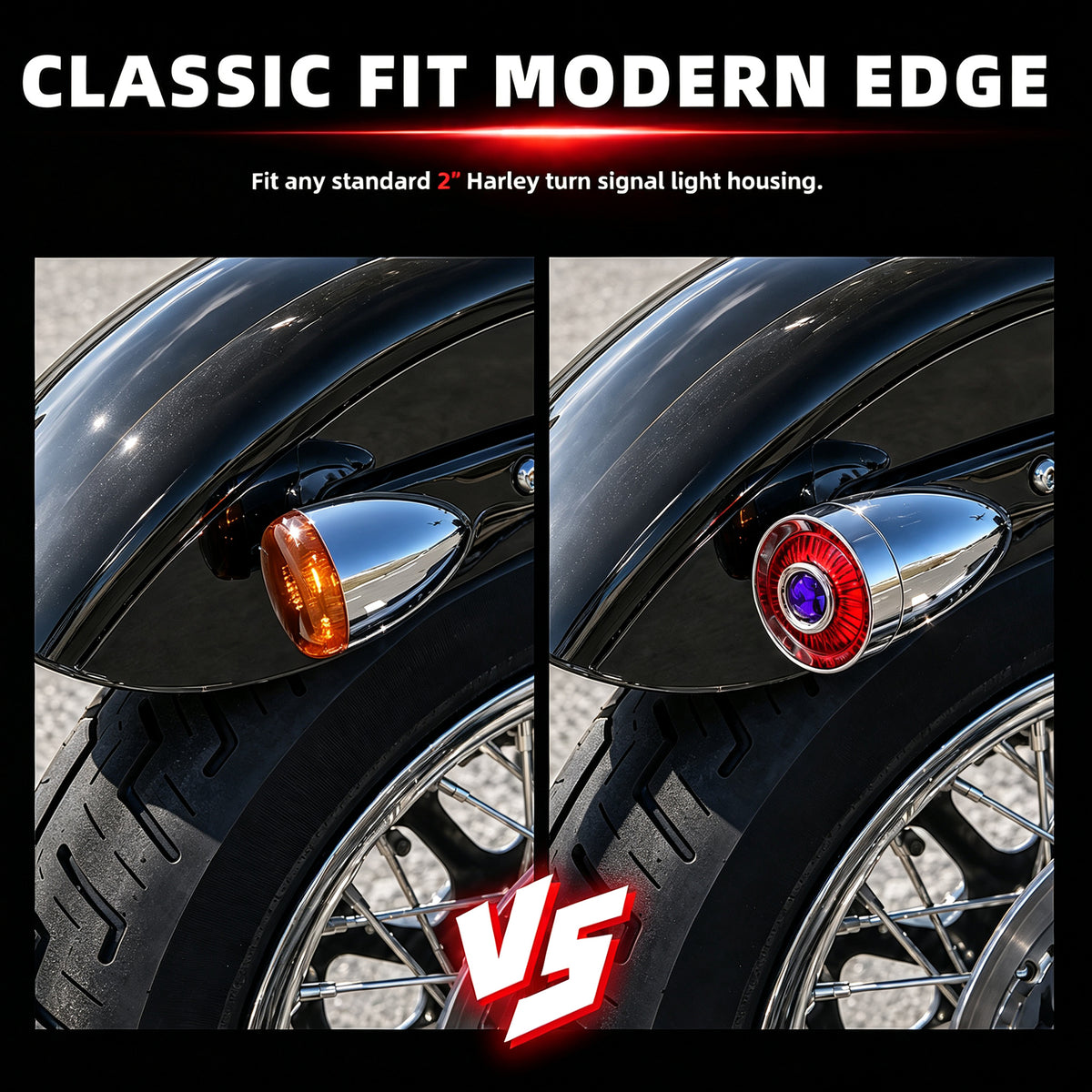 2" Blue Dot Turn Signal Light Lens Cover for Harley Softail Street Road Glide Fat Boy Sportster Dyna Deluxe 2PCS Replacement Tail Light Caps Clip On Chromed Aluminum Bezel