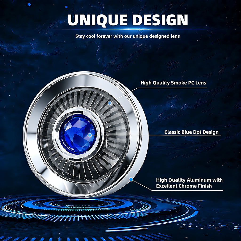 2" Blue Dot Turn Signal Light Lens Cover for Harley Softail Street Road Glide Fat Boy Sportster Dyna Deluxe 2PCS Replacement Tail Light Caps Clip On Chromed Aluminum Bezel