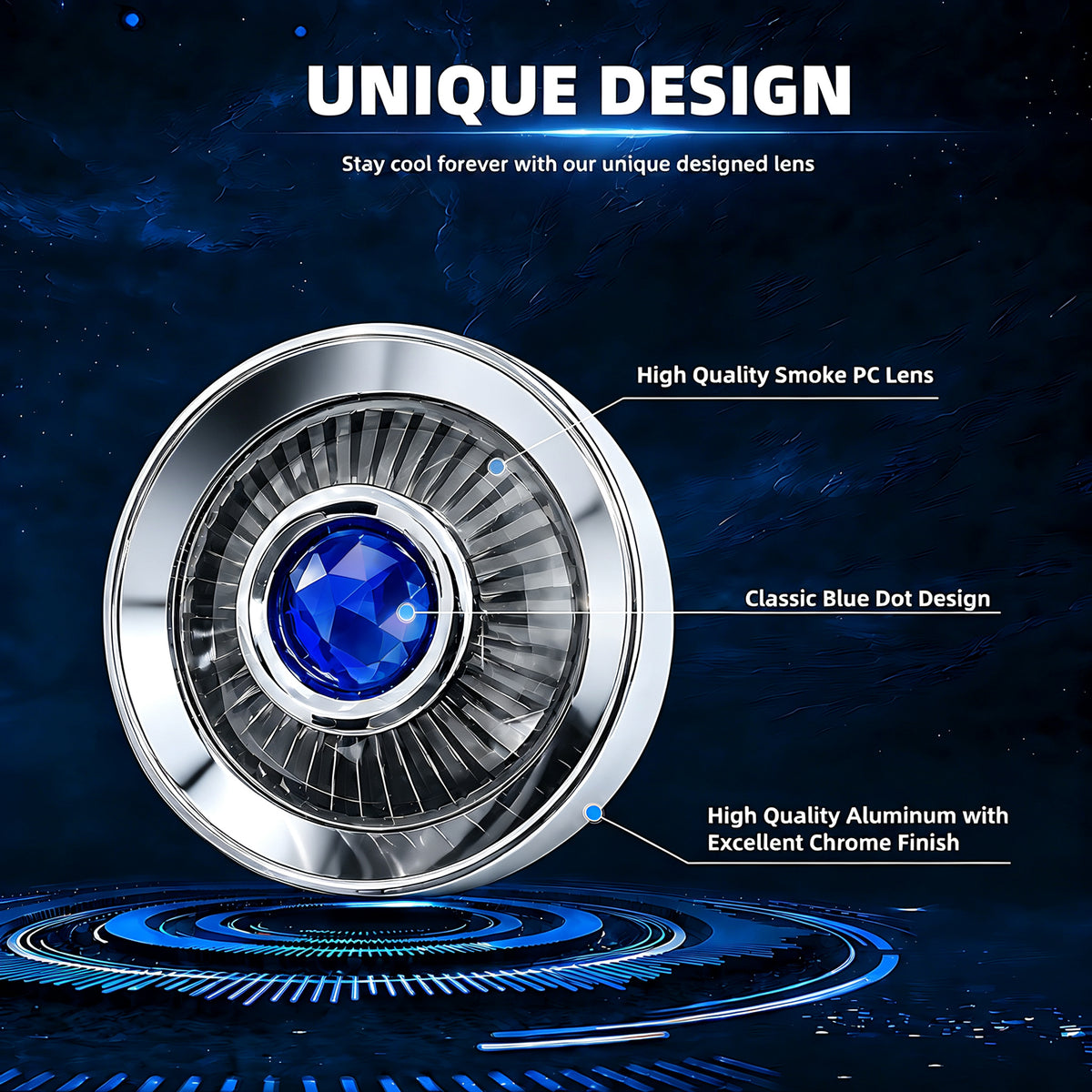 2" Blue Dot Turn Signal Light Lens Cover for Harley Softail Street Road Glide Fat Boy Sportster Dyna Deluxe 2PCS Replacement Tail Light Caps Clip On Chromed Aluminum Bezel