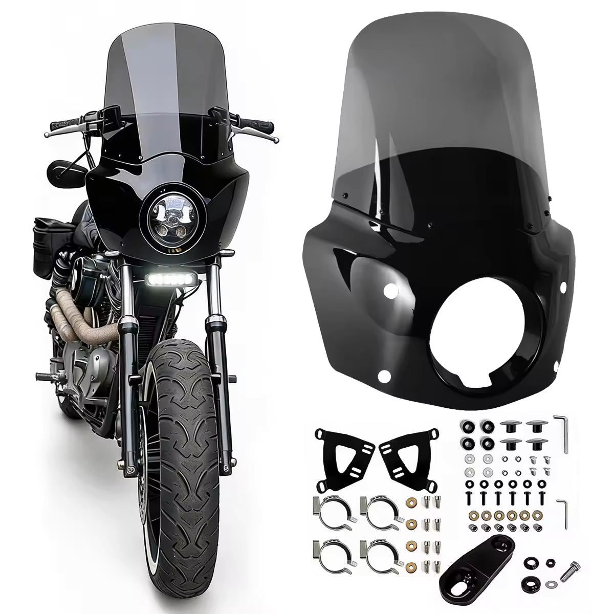 Motorcycle Fairing with 11in/15in Windshield Mounting Kit for Harley Sportster 1100 1200 Iron 883 HD Dyna Main image