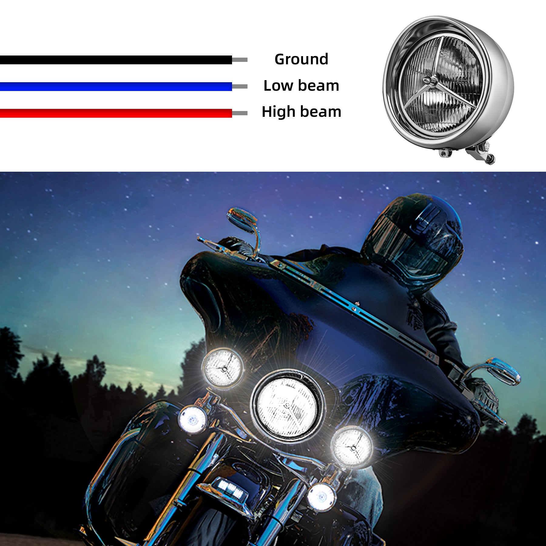 Tri Bar Bullet Style Chrome Headligh With Visor