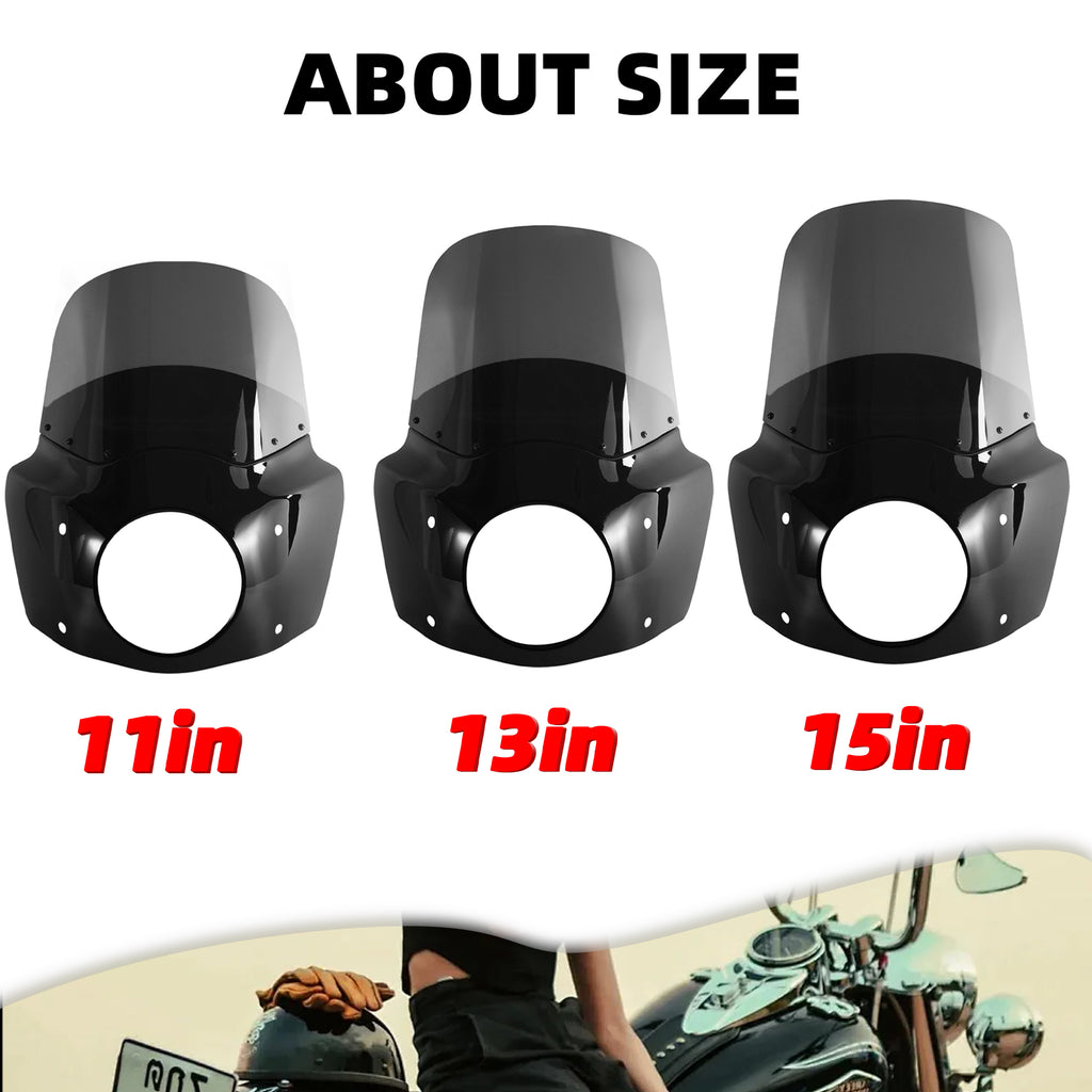 Road Warrior Front Fairing Fat Boy 11" 13" 15" Windshield Fat Boy Fairing Air Deflector Adapt 7" Headlight For Harley Fat Boy FLSTF 2000-2017