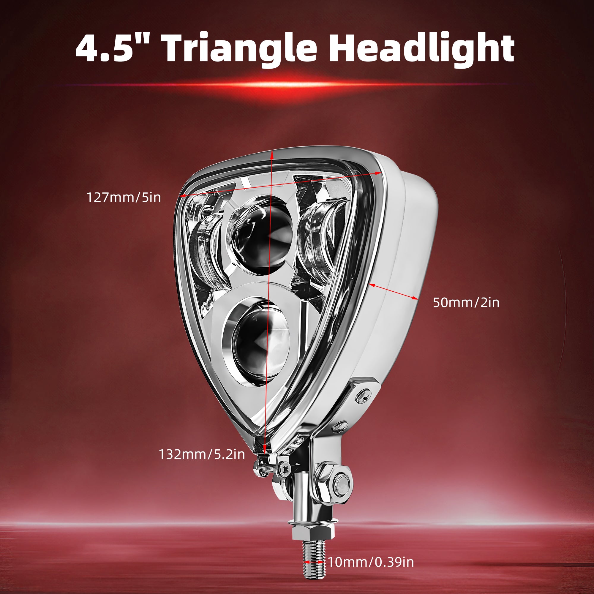 Triangle Motorcycle LED Headlight Motorbike Hi/Lo Beam Headlamp Bottom Mount Head Light Lamp Clear Lens Universal for Harley Kawasaki Honda Yamaha Suzuki Chopper Cafe Racer Bobber