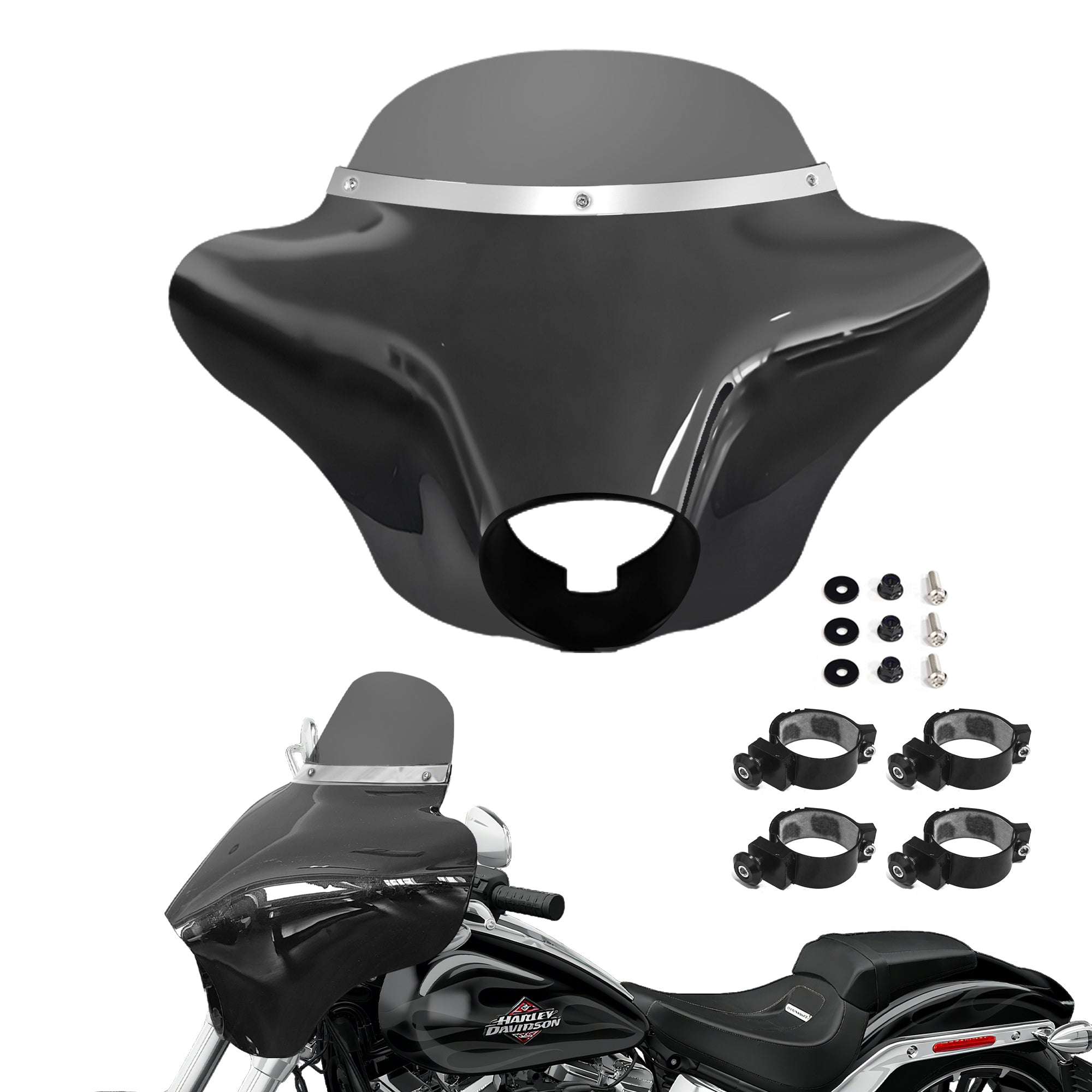 Motorcycle Batwing Fairing Windshield W/6"Smoke Windscreen For Harley Street Bob FXBB 2006-2022 Secondary image