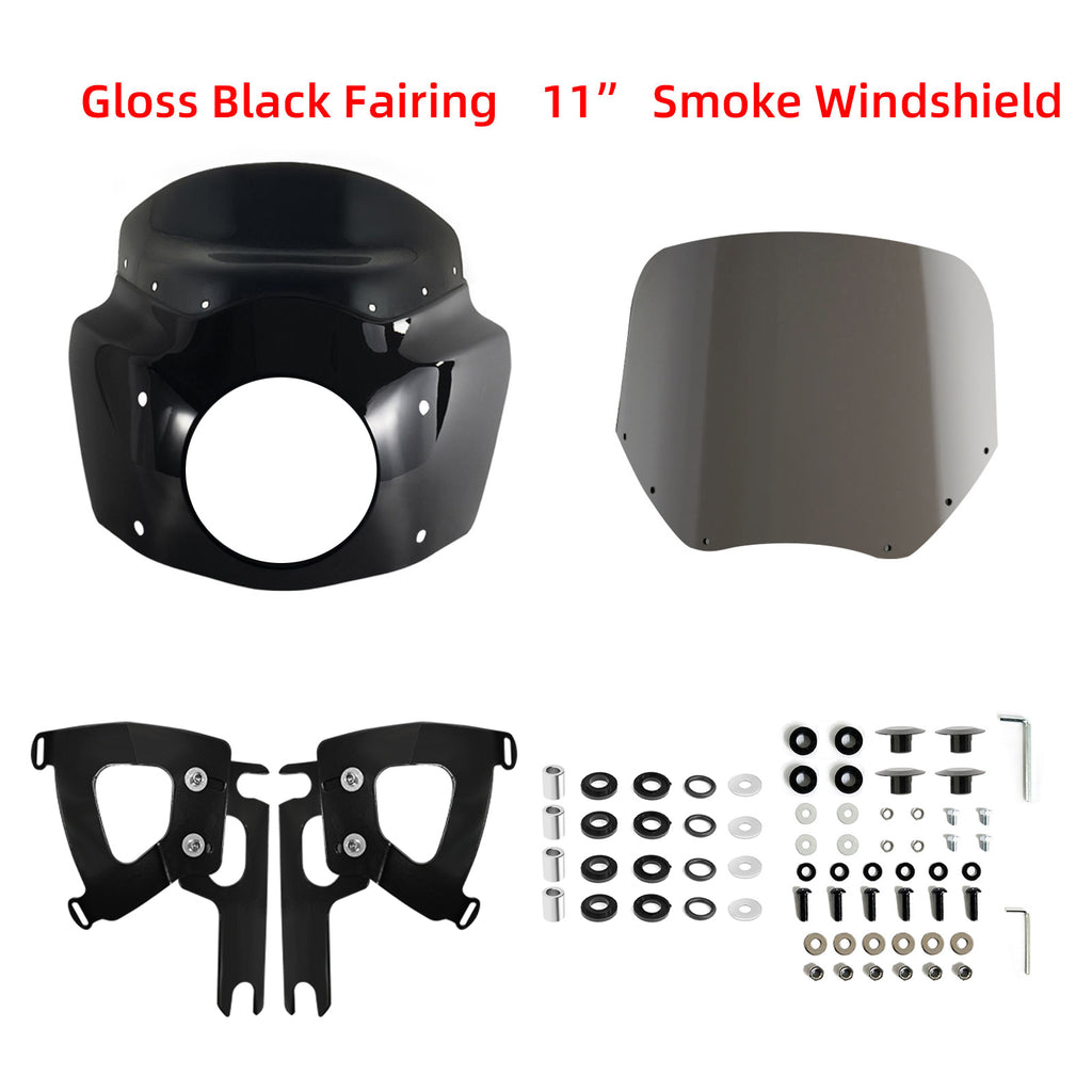 Motorcycle 7" Headlight Fairing with 11" Smoke Windshield Windscreen & Mounting Kits For Harley Touring Road King FLHR 1994-2023, Road King Special FLHRXS 2017-2025