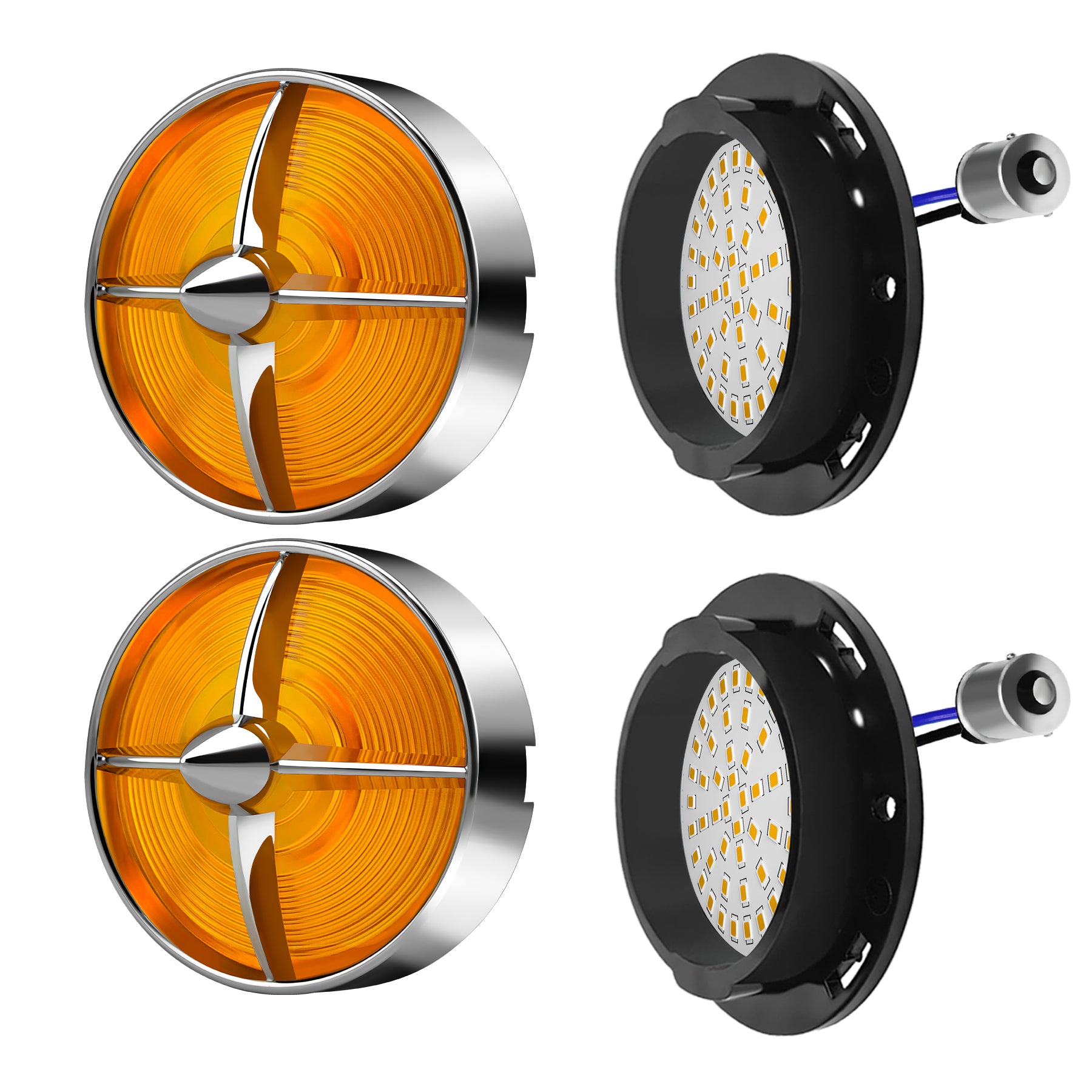 Retro Turbine 3 1/4" Screw-In Turn Signal Lens With LED & 1156 Plug For Harley Heritage Road King Electra Glide