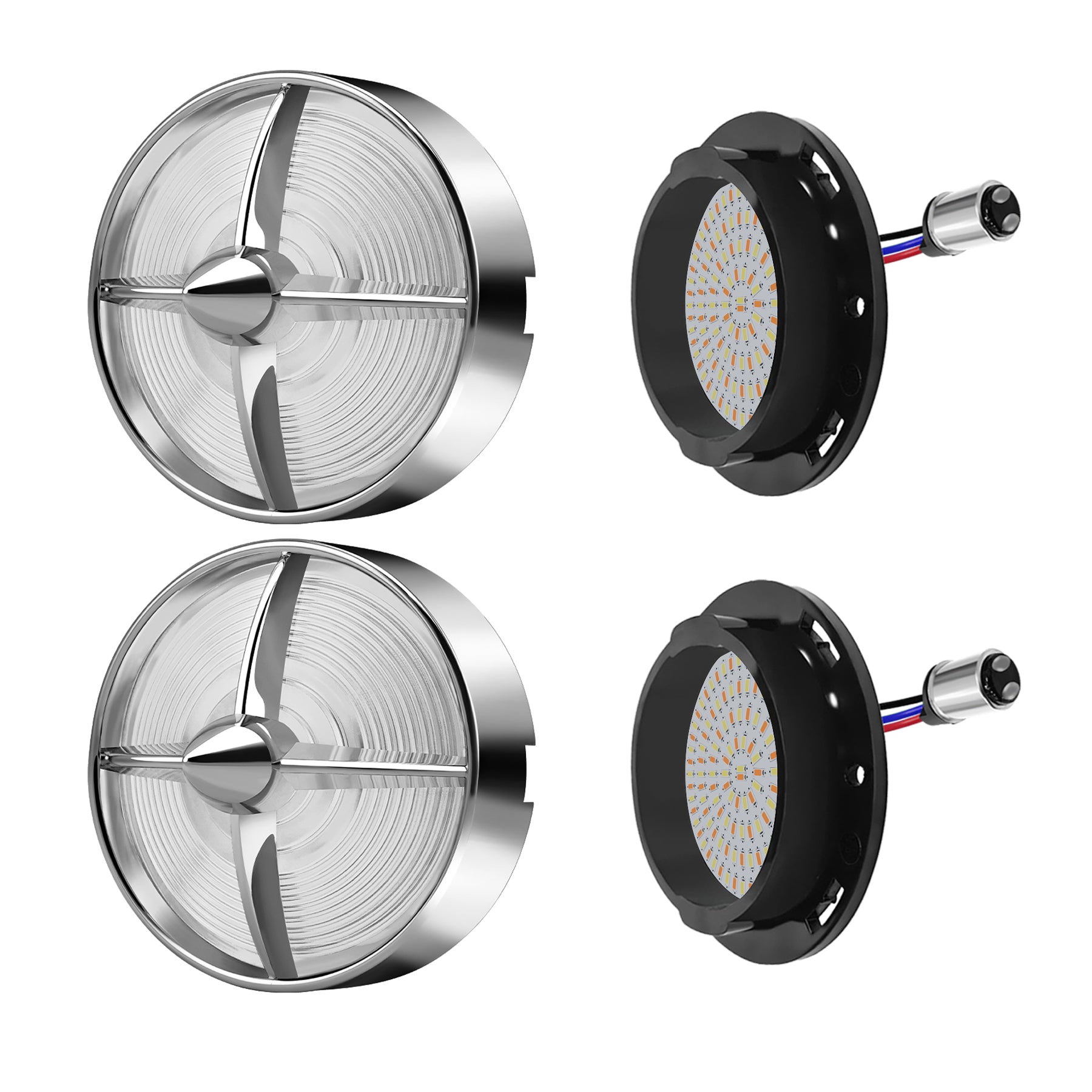Retro Turbine 3 1/4" Screw-In Turn Signal Lens With LED & 1157 Plug For Harley Heritage Road King Electra Glide