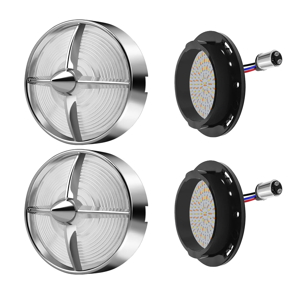 Retro Turbine 3 1/4" Screw-In Turn Signal Lens With LED & 1157 Plug For Harley Heritage Road King Electra Glide