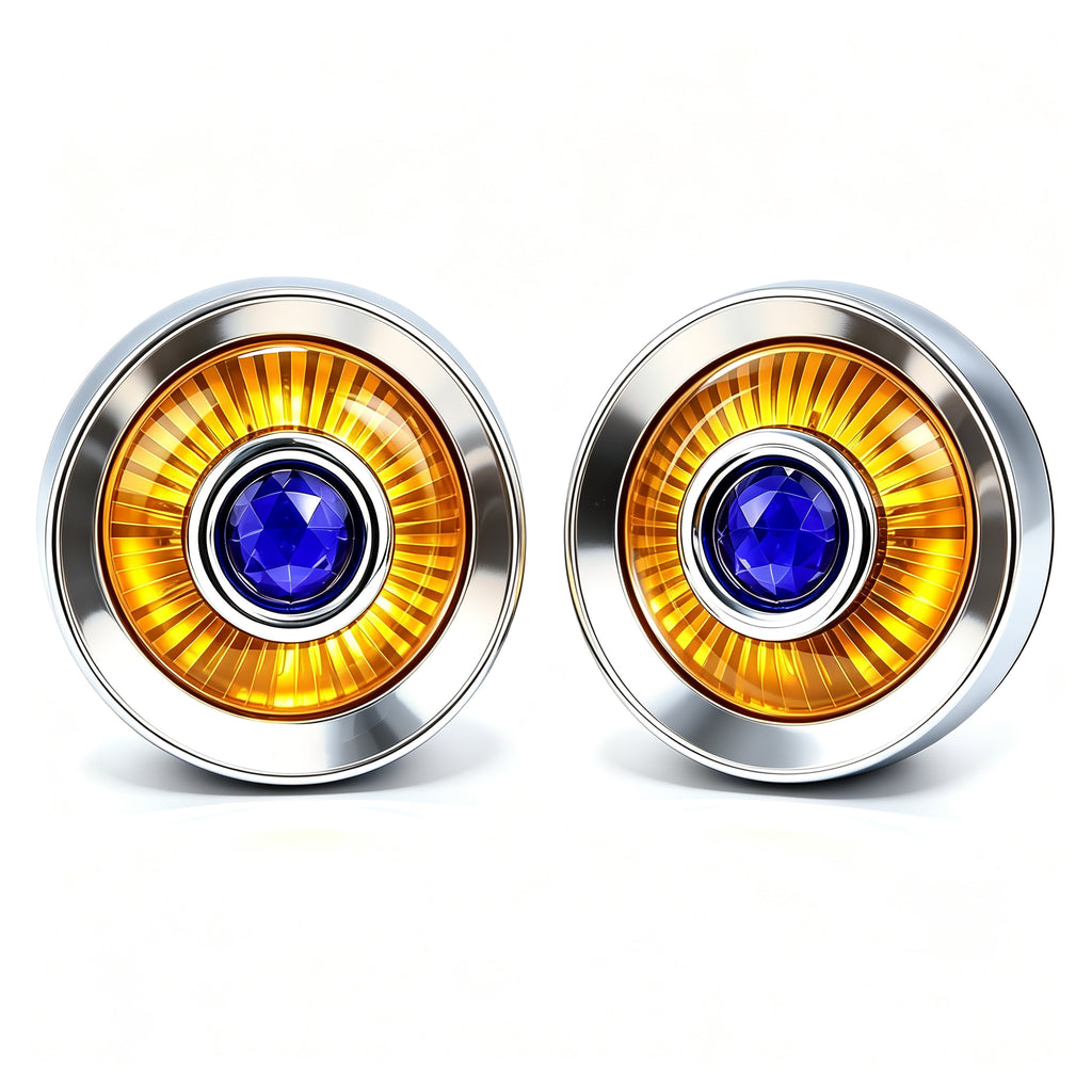 2" Blue Dot Turn Signal Light Lens Cover for Harley Softail Street Road Glide Fat Boy Sportster Dyna Deluxe 2PCS Replacement Tail Light Caps Clip On Chromed Aluminum Bezel