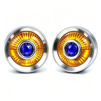 2" Blue Dot Turn Signal Light Lens Cover for Harley Softail Street Road Glide Fat Boy Sportster Dyna Deluxe 2PCS Replacement Tail Light Caps Clip On Chromed Aluminum Bezel