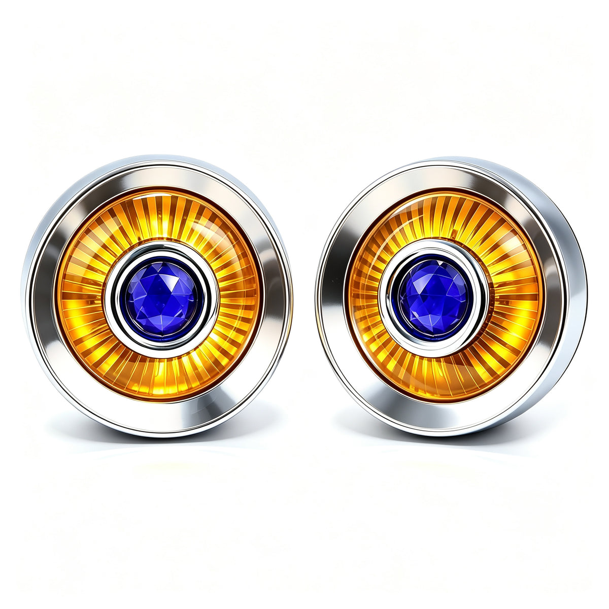 2" Blue Dot Turn Signal Light Lens Cover for Harley Softail Street Road Glide Fat Boy Sportster Dyna Deluxe 2PCS Replacement Tail Light Caps Clip On Chromed Aluminum Bezel