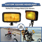 Motorcycle LED Square Headlight With Visor Bottom Mount - Chrome Headlamp Universal Fit Harley Chopper Suzuki Kawasaki