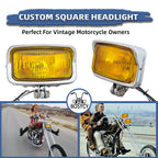 Motorcycle LED Square Headlight With Visor Bottom Mount - Chrome Headlamp Universal Fit Harley Chopper Suzuki Kawasaki