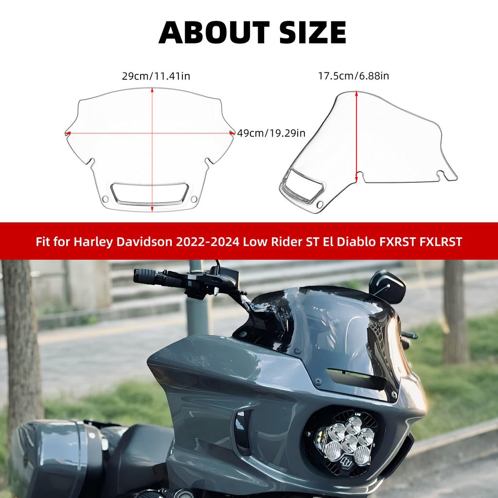 Front 9" Windshield Motorcycle Low Rider ST Windscreen For Harley Softail Low Rider ST/FXLRST 2023 FXRST 2022-2024