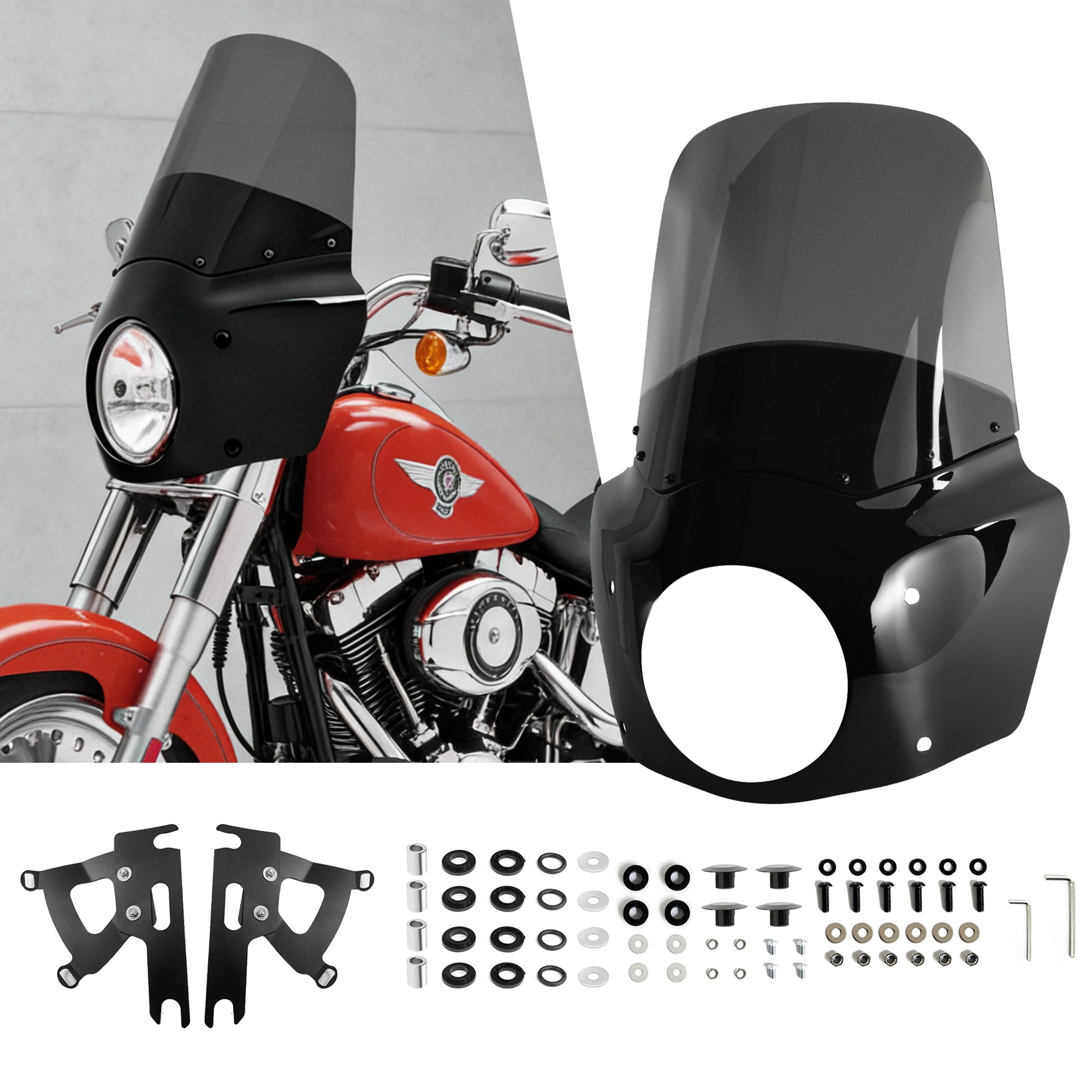 Fat Boy 11" 15" Windshield Road Warrior Fairing Air Deflector Fit 7" Headlight For Harley Fat Boy FLSTF 2000-2017 Main image