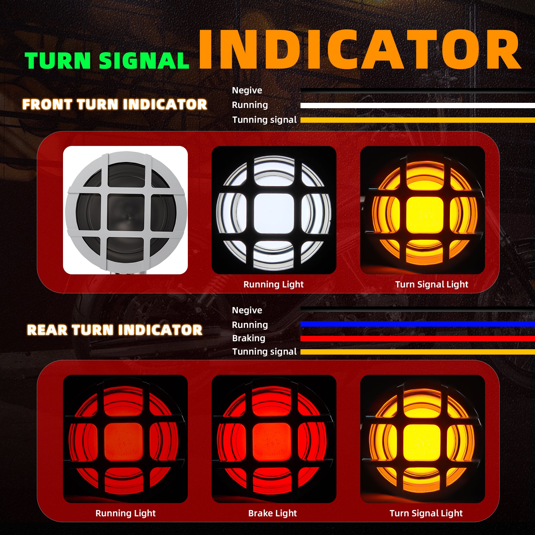 Motorcycle LED Grill Turn Signals Front Rear Indicator