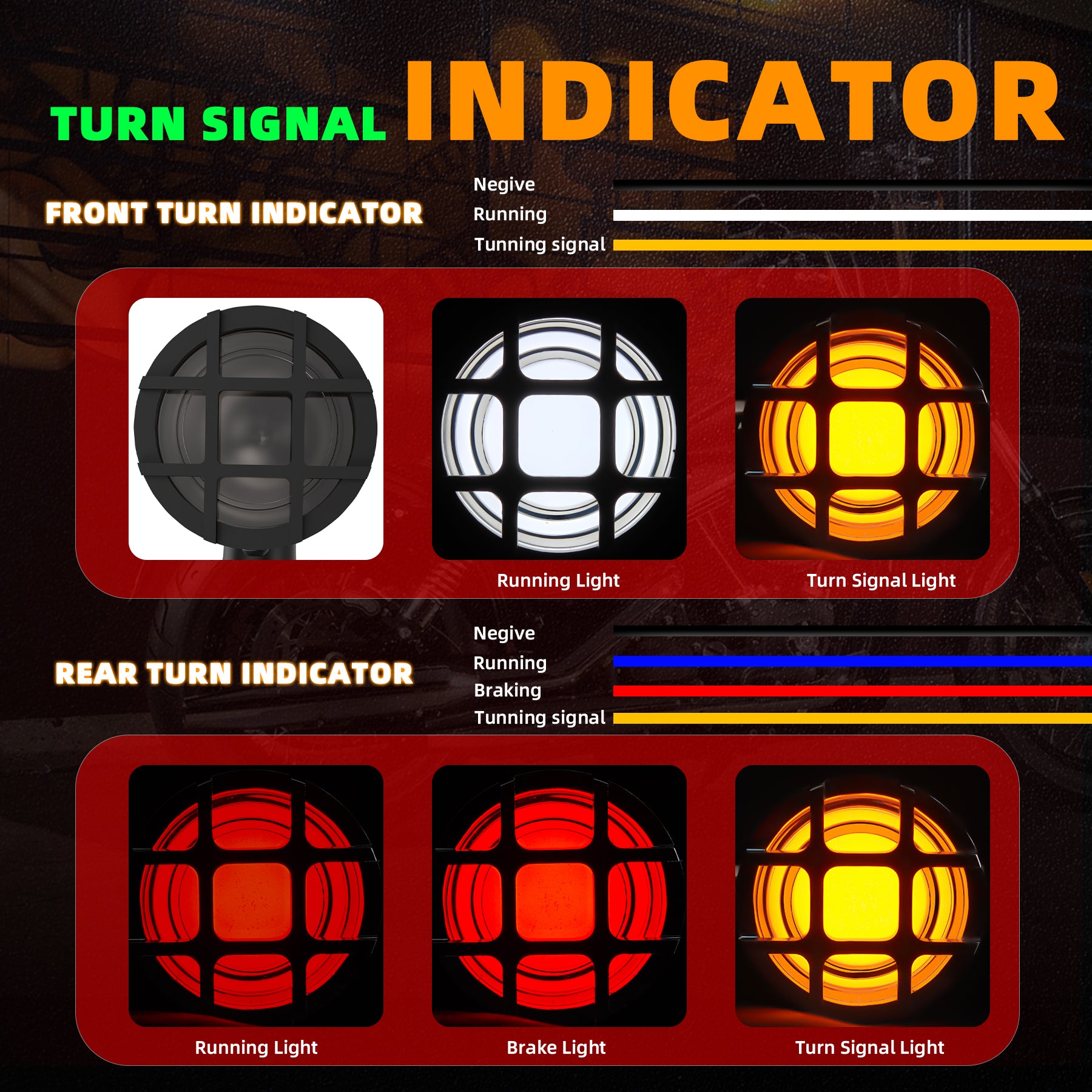 Motorcycle LED Grill Turn Signals Front Rear Indicator