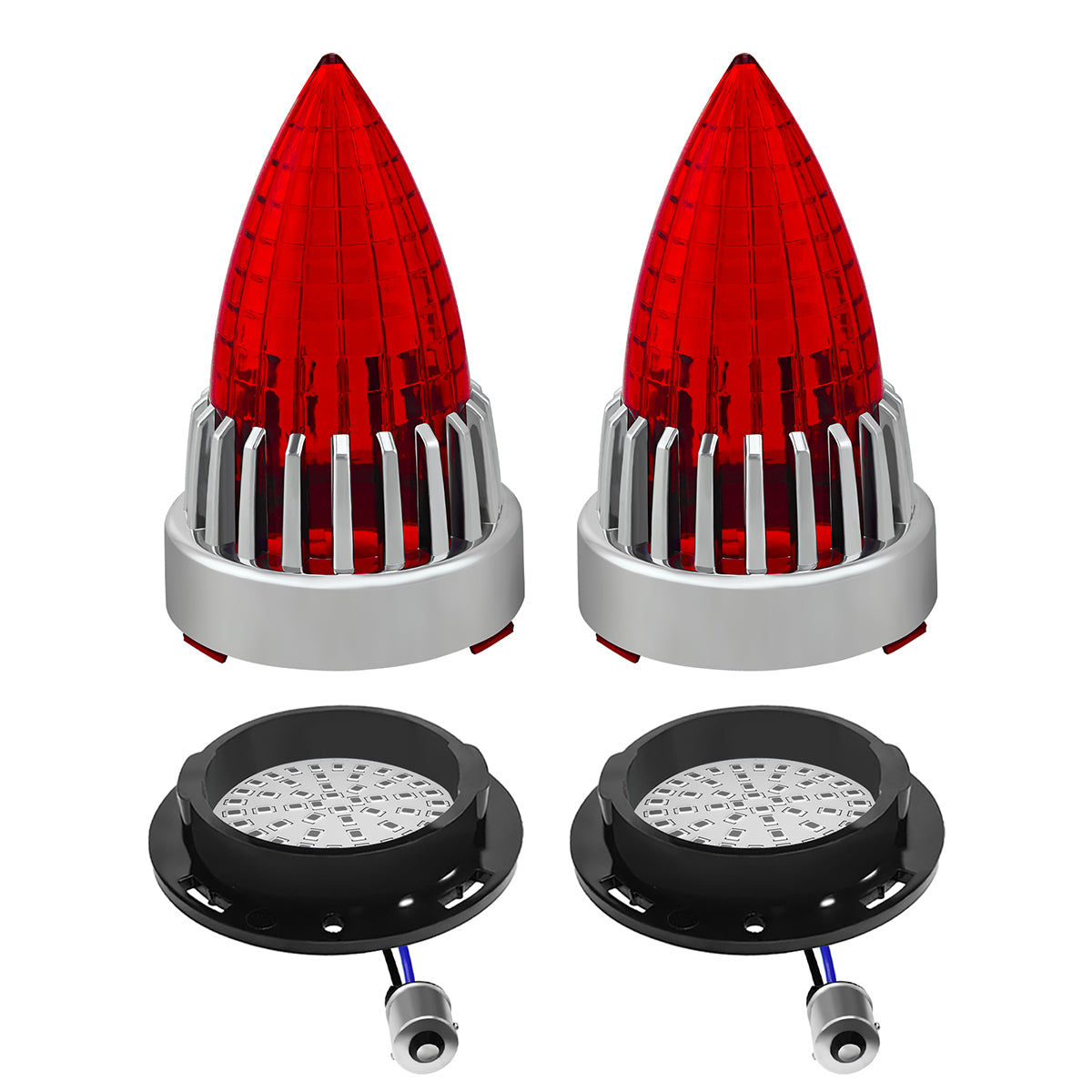 3 1/4" 1156 LED Rear Turn Signal Red Light Blinkers Indicators with Supersonic Replacement Red Lens for Harley Touring Road Glide Road King Electra Glide Heritage Fatboy Softail Springer Main image