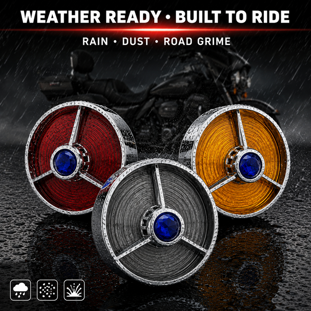 3 1/4" Blue Dot Turn Signal Light Lens Cover for Harley Touring Road Glide Road King Electra Glide Heritage Softail Fatboy Springer 2PCS Tail Light Caps Screw-in Chromed ABS Bezel