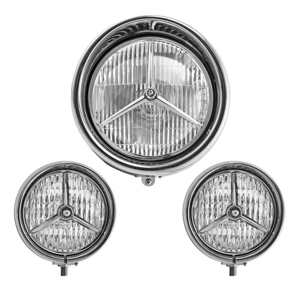 Tri Bar Bullet Style Chrome Headligh With Visor