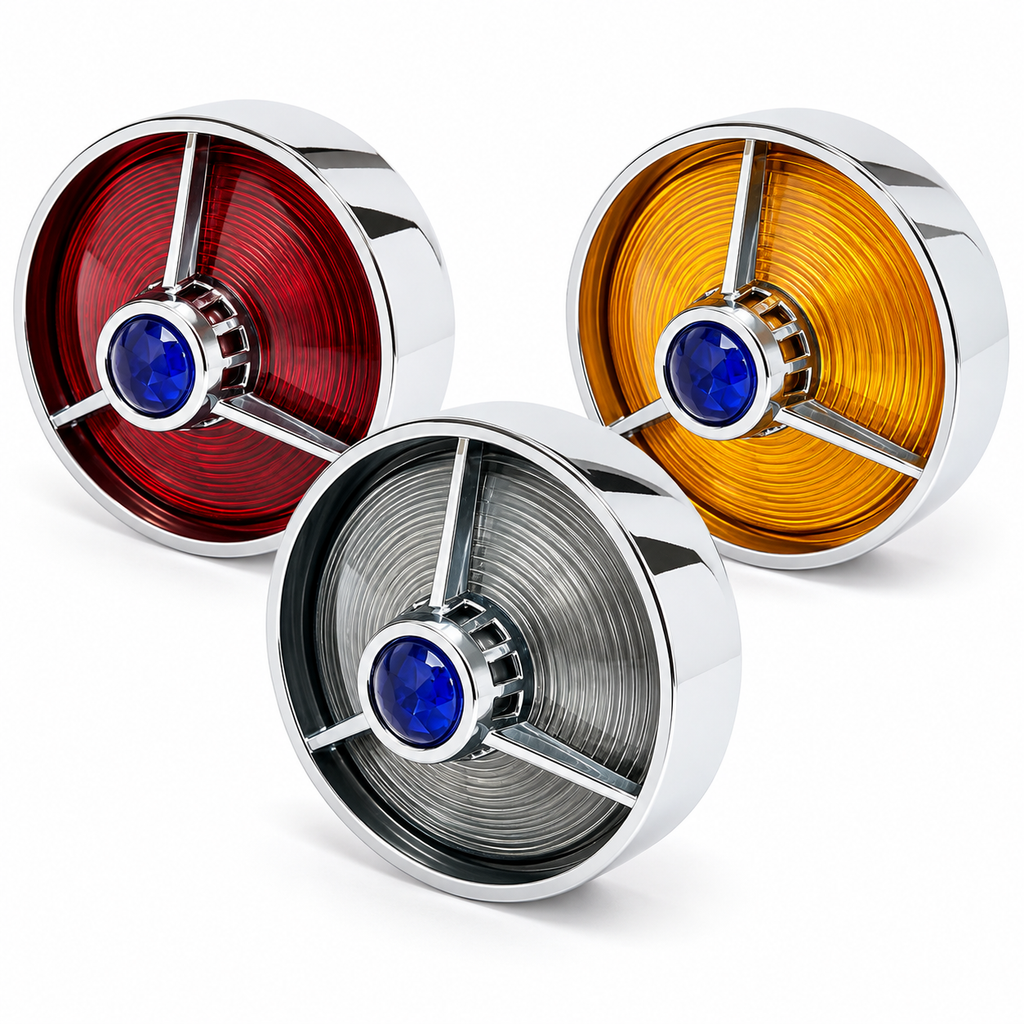 3 1/4" Blue Dot Turn Signal Light Lens Cover for Harley Touring Road Glide Road King Electra Glide Heritage Softail Fatboy Springer 2PCS Tail Light Caps Screw-in Chromed ABS Bezel