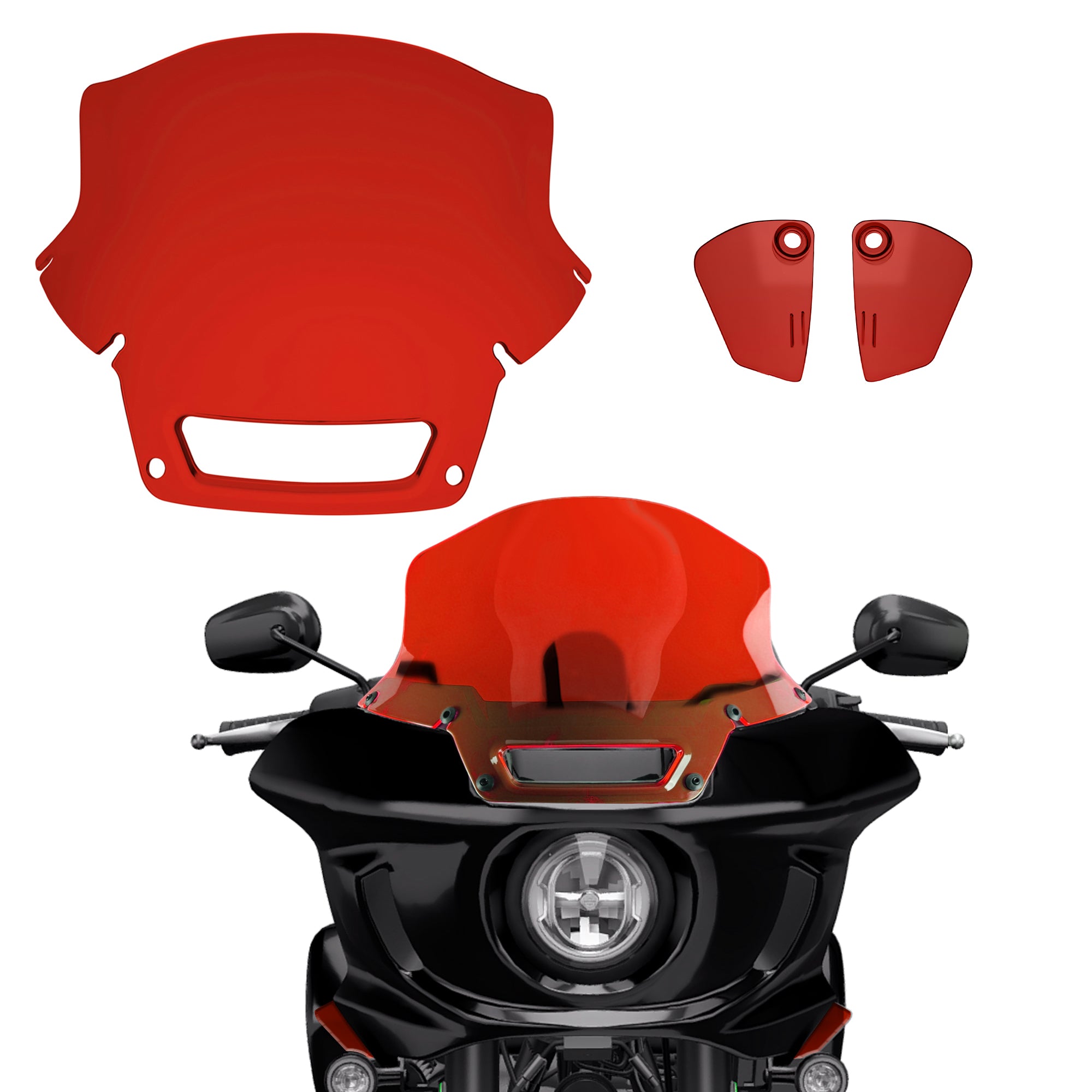 9" Windshield Windscreen with Fairing Side Wings Air Deflectors for Harley Softail 2022 2023 2024 Low Rider ST El Diablo FXRST FXLRST
