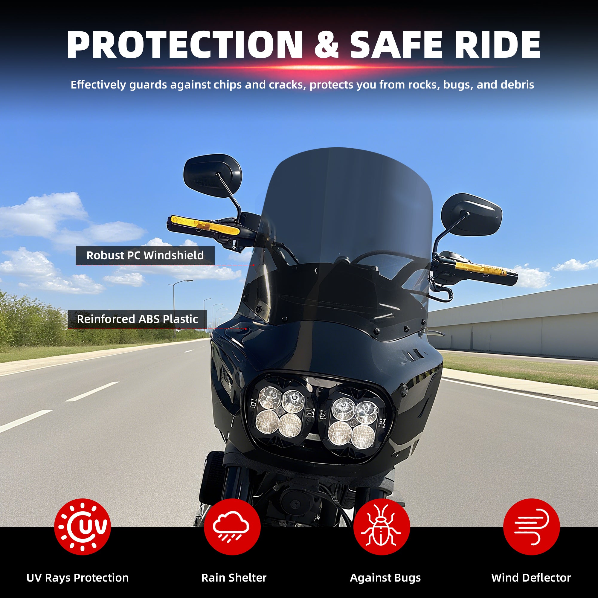 Motorcycle Fairing with 15" Smoke Windshield Windscreen & 48-58mm Mounting Kit Headlight Extension Block For Harley Dyna Fat Bob FXDF 2008 2009 2010 2011 2012 2013 2014 2015 2016 2017