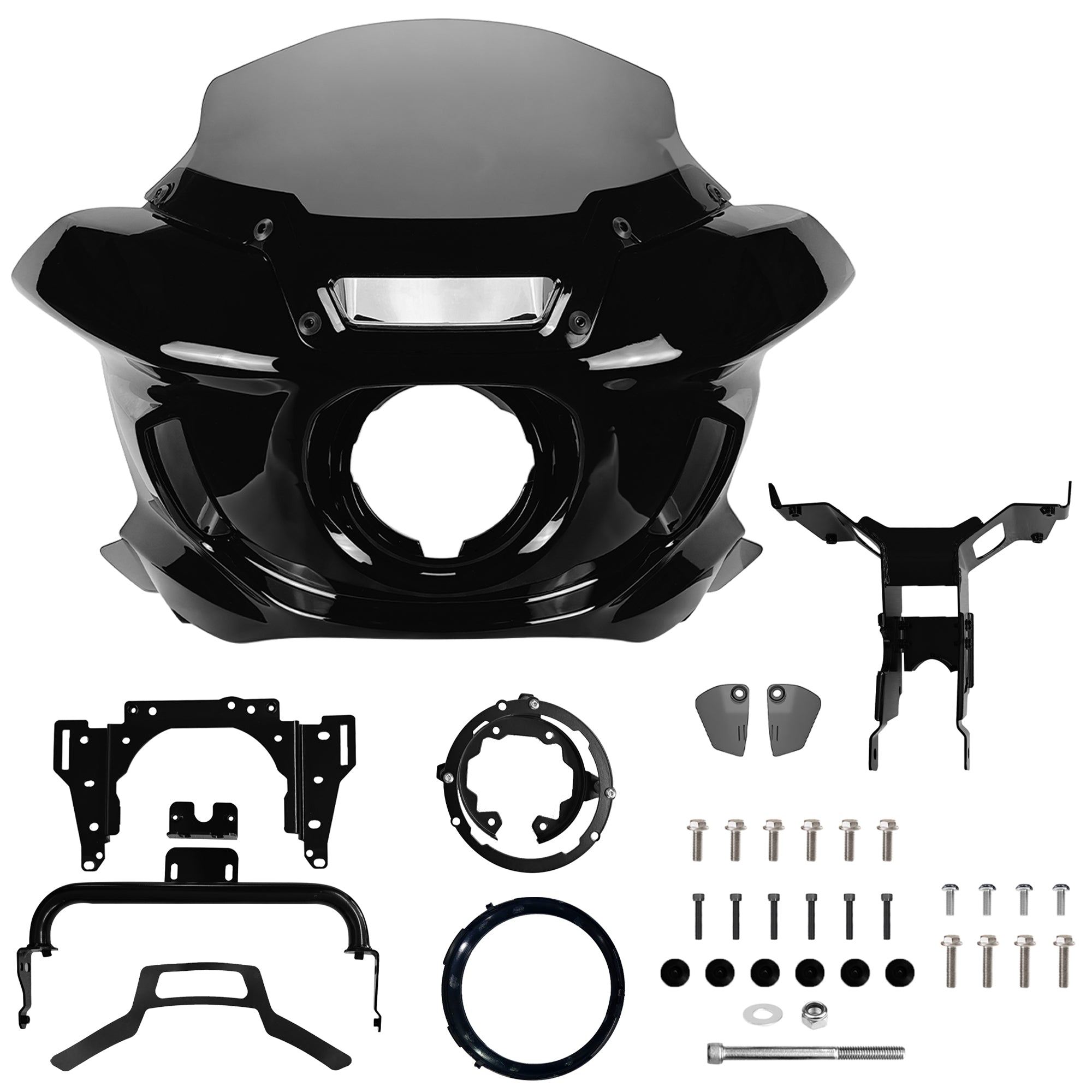 FATECIM Front Headlight ST Fairing with 7" Smoke Windshield Windscreen & Mounting Kits For Harley Street Bob FXBB Softail Standard 