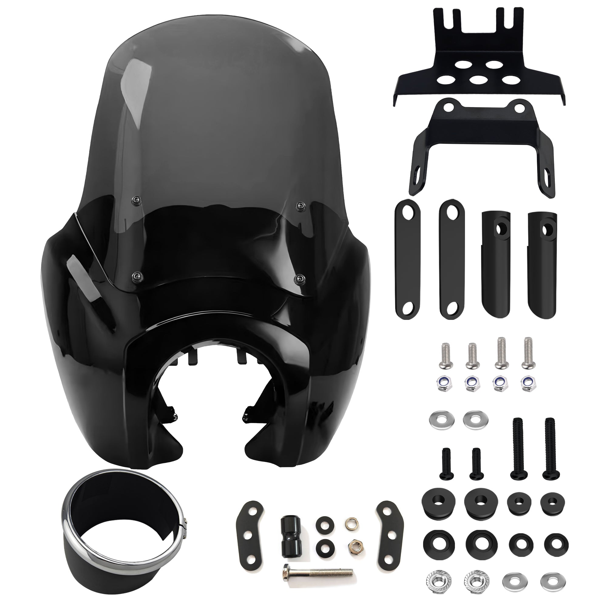 Motorcycle 5.75" Headlight Fairing with 15‘’ Smoke Windshield Windscreen & Mounting Kit Headlight Extension Block For Harley Low Rider S FXLRS 2020 2021 2022 2023