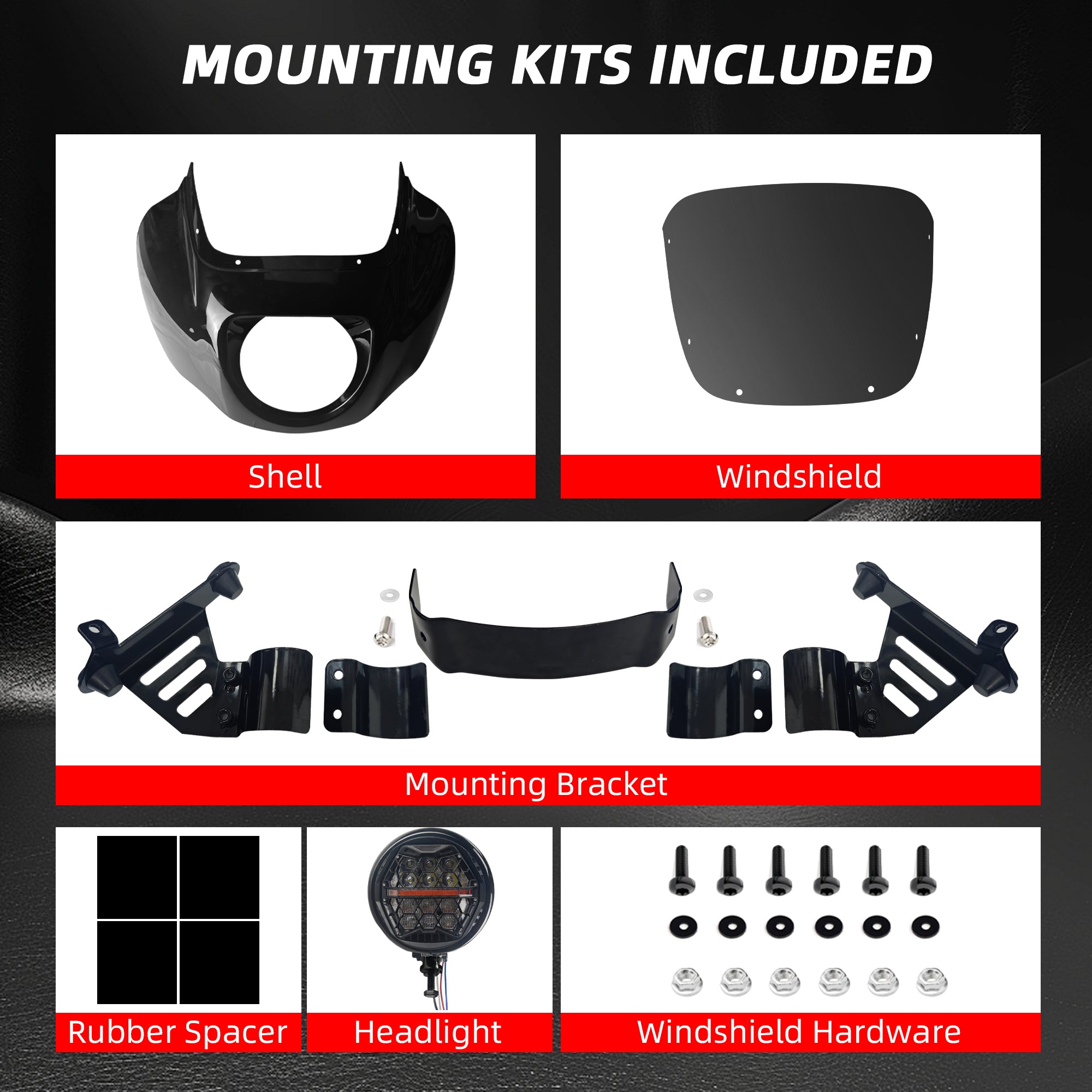 9" Windshield Front Quarter Fairing With 5.75" LED Headlight A Set For Harley Dyna Super Glide FXDC Low Rider Street Bob FXDB