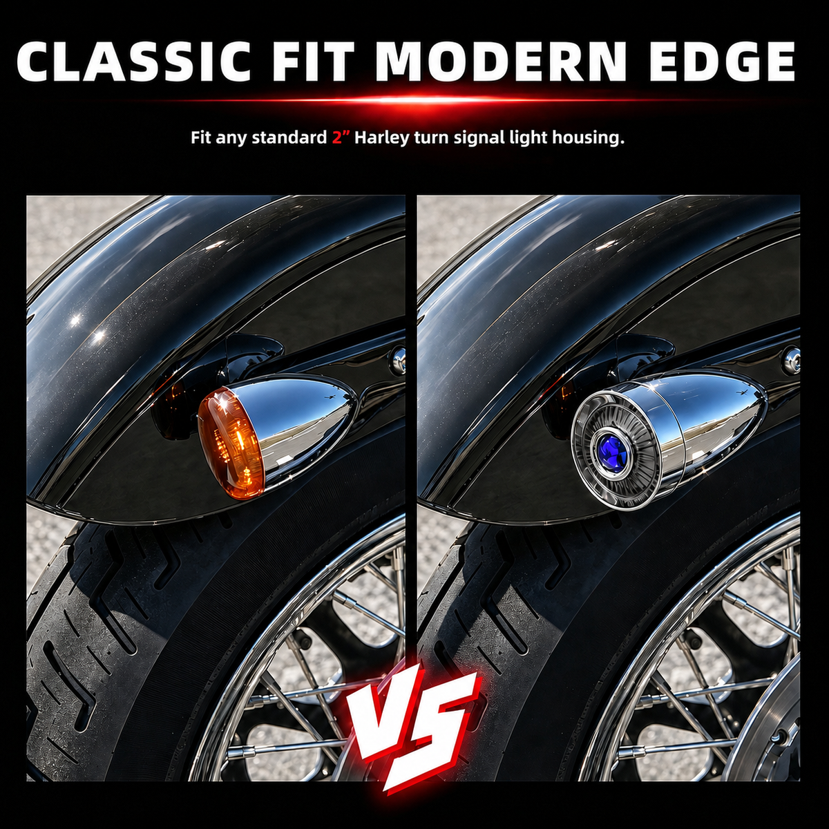 2" Blue Dot Turn Signal Light Lens Cover for Harley Softail Street Road Glide Fat Boy Sportster Dyna Deluxe 2PCS Replacement Tail Light Caps Clip On Chromed Aluminum Bezel