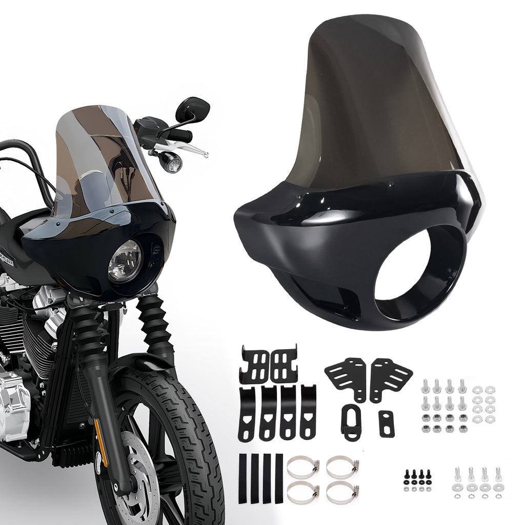 Motorcycle 5.75” Headlight Fairing Cover 17” Tall Touring Sport Windshield with 35-49MM Fork Clamps Universal for Harley Suzuki Honda Yamaha Kawasaki Chopper Bobber Cafe Racer