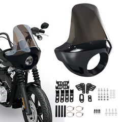 Motorcycle 5.75” Headlight Fairing Cover 17” Tall Touring Sport Windshield with 35-49MM Fork Clamps Universal for Harley Suzuki Honda Yamaha Kawasaki Chopper Bobber Cafe Racer