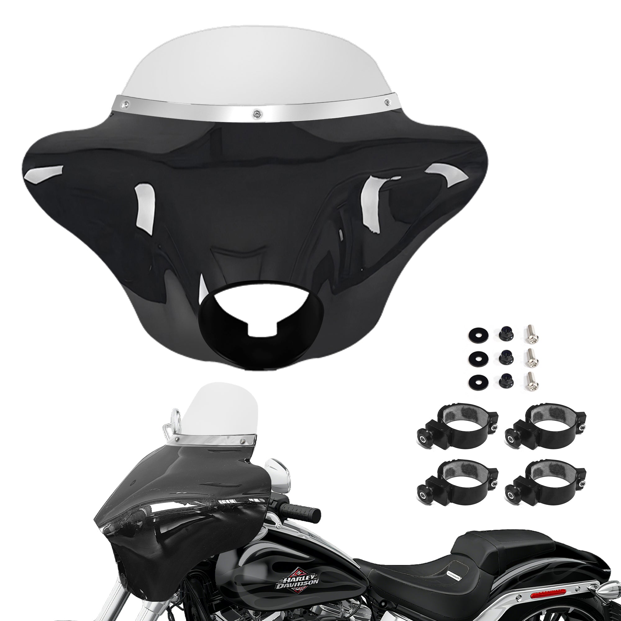 Batwing Fairing Smoke/Clear Windshield Chrome/Black Trim With Dyna Brackets For Harley Dyna Glide FXDC 2006-14 FXD Street Bob FXBB Low Rider S FXDLS Main image