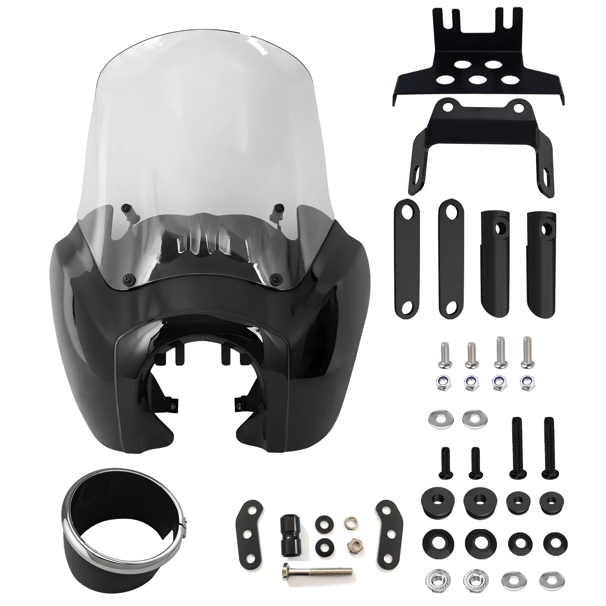 Motorcycle 5.75" Headlight Fairing with 15‘’ Smoke Windshield Windscreen & Mounting Kit Headlight Extension Block For Harley Low Rider S FXLRS 2020 2021 2022 2023