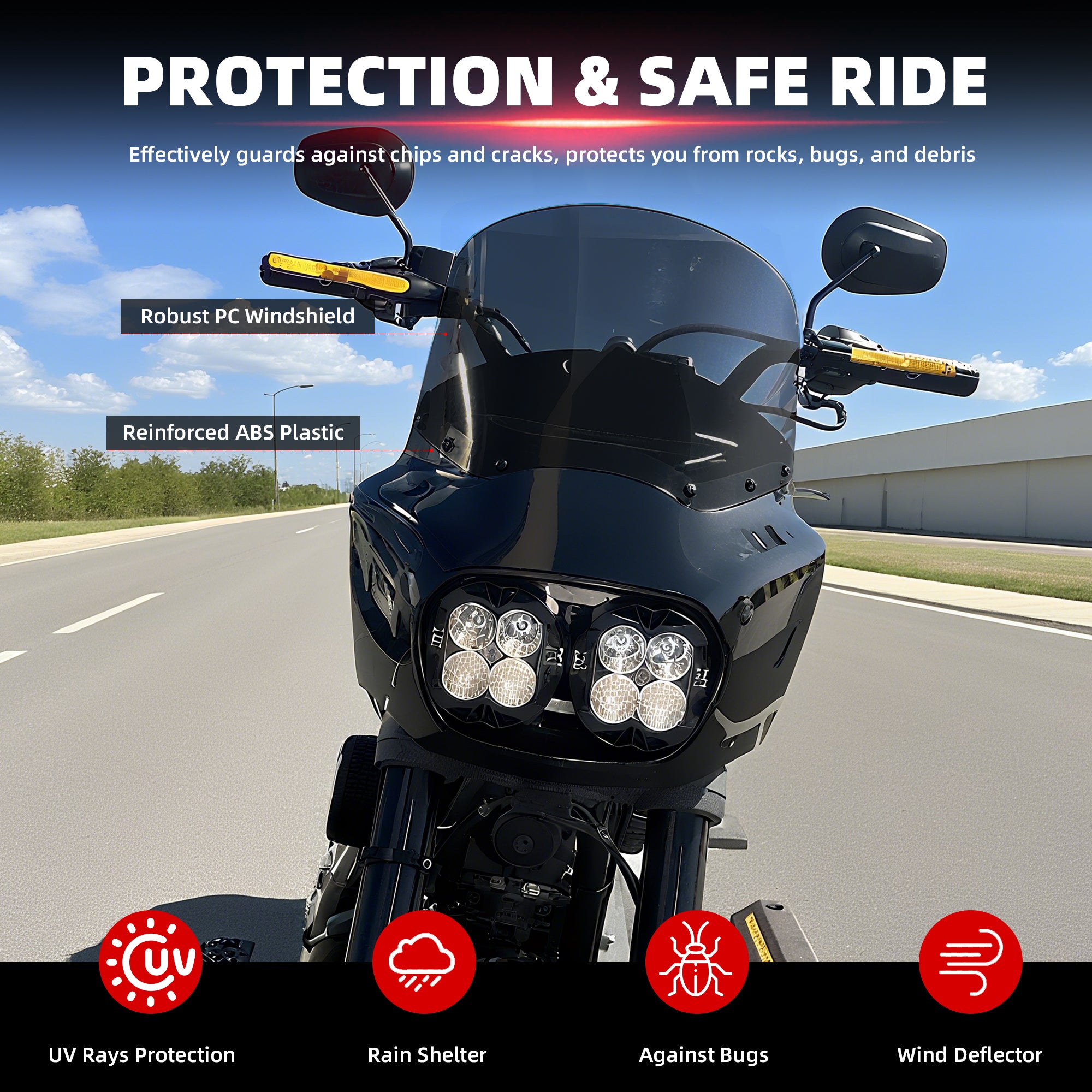 Motorcycle Fairing with 11" Smoke Motorcycle Windshield for Harley Dyna Fat Bob FXDF 2008-2017