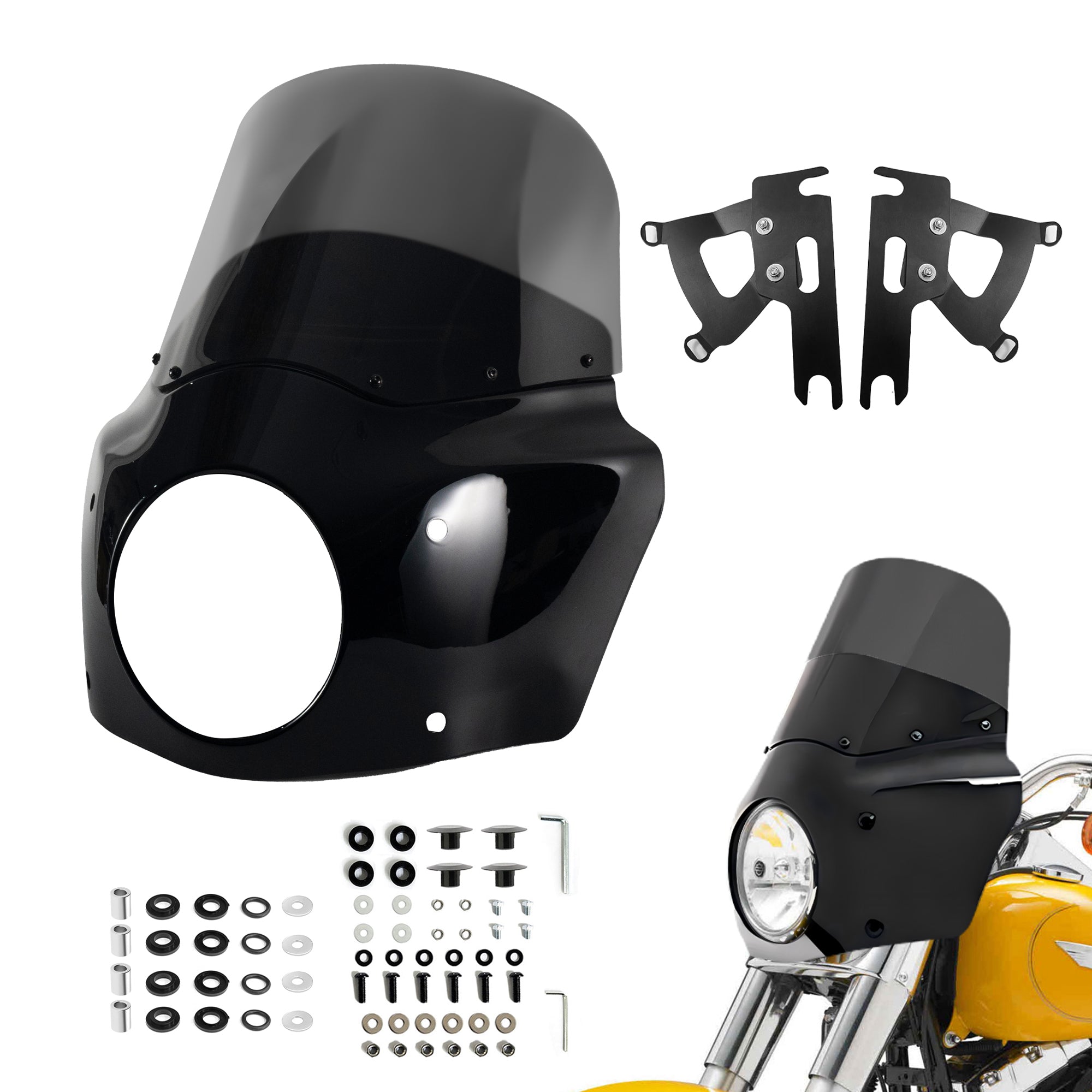 Road Warrior Front Fairing Fat Boy 11" 13" 15" Windshield Fat Boy Fairing Air Deflector Adapt 7" Headlight For Harley Fat Boy FLSTF 2000-2017 Main image