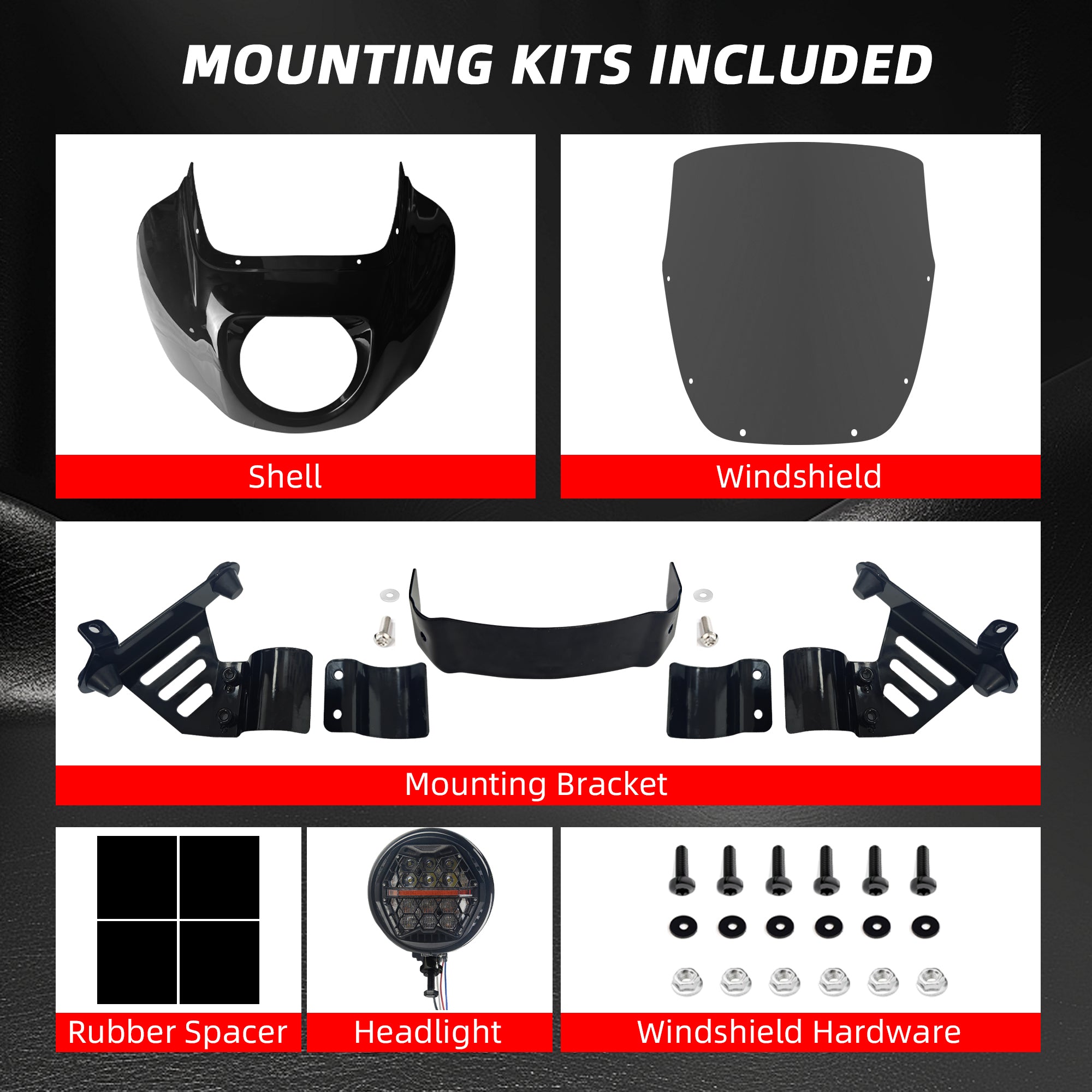 9" Windshield Front Quarter Fairing With 5.75" LED Headlight A Set For Harley Dyna Super Glide FXDC Low Rider Street Bob FXDB